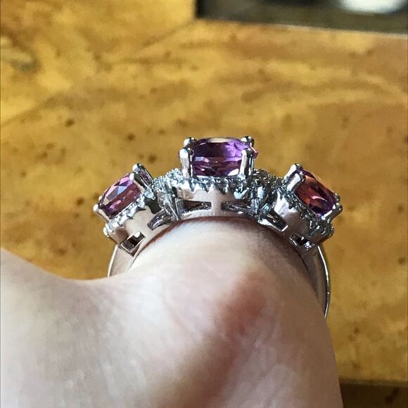 Natural Pink Fluorite Sterling Silver Trilogy Ring Size 8.75 - Picture 2 of 8